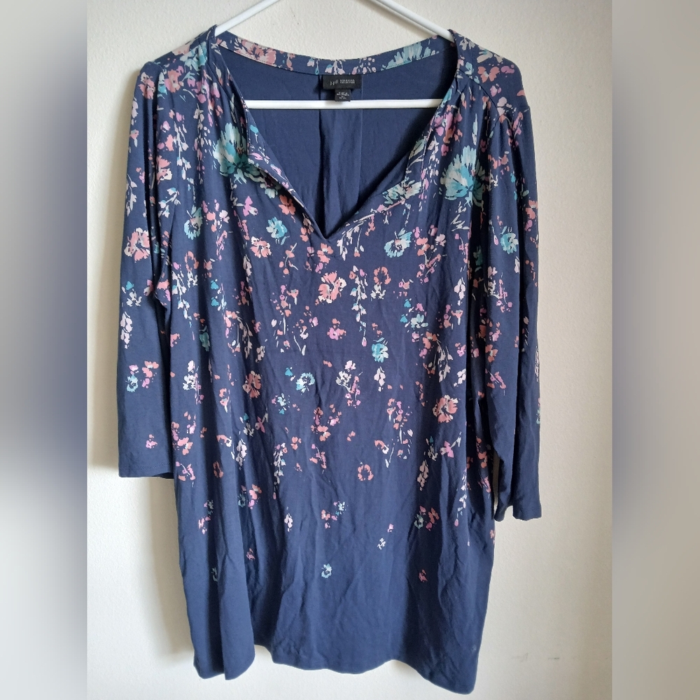 J. Jill Wearever Collection Top Womens XL Floral Flowy Stretch Loose Fit Career